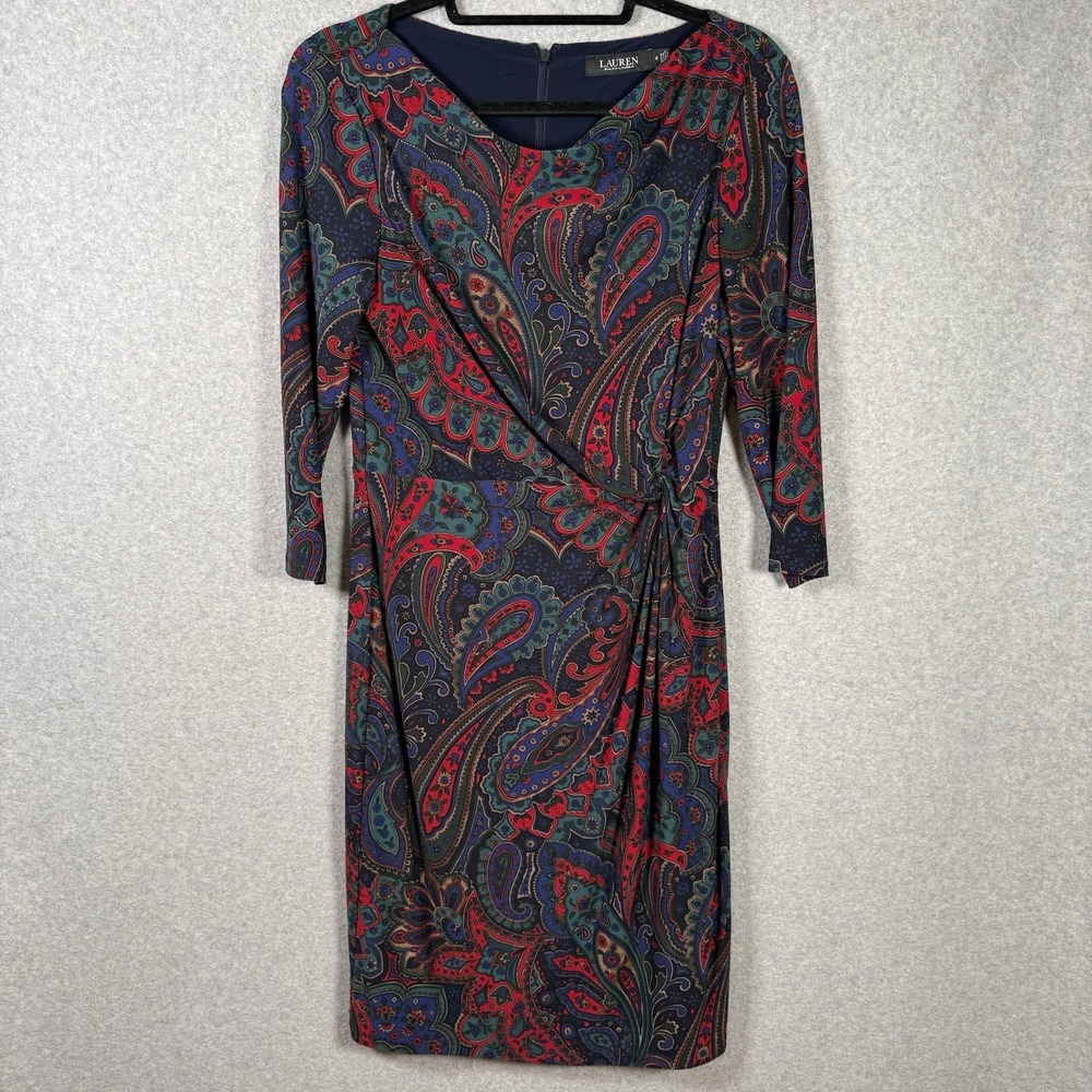 Lauren Ralph Lauren Women's Blue‎ Paisley Twisted-Knot Jersey Dress Size 6